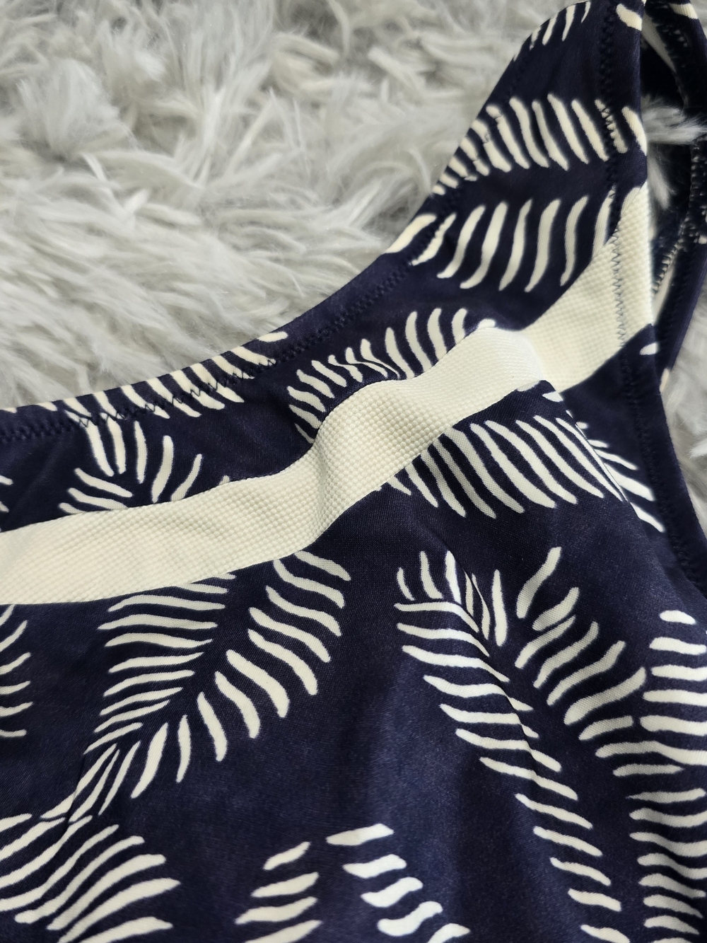 Navy Leaf-Print One-Piece Swimsuit With Tie Details - Picture 9 of 11